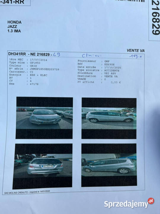 Honda Jazz Hybrid 40000 IV 2013 uszkodzony