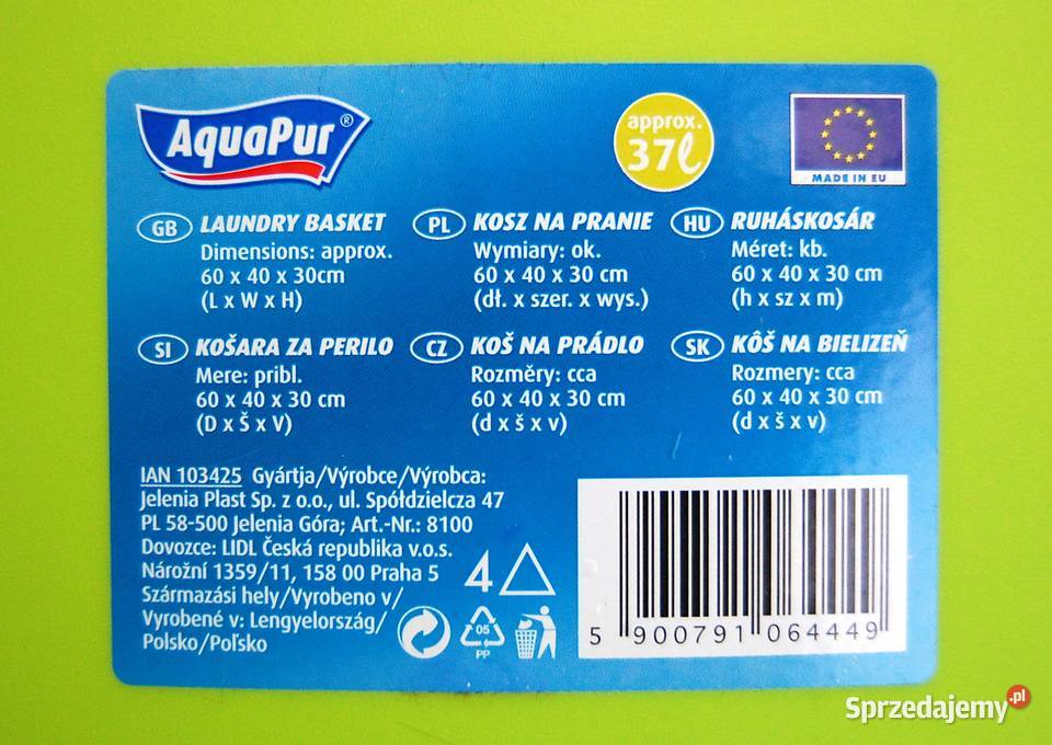 AquaPur nowy kosz na pranie 37l plastikowy