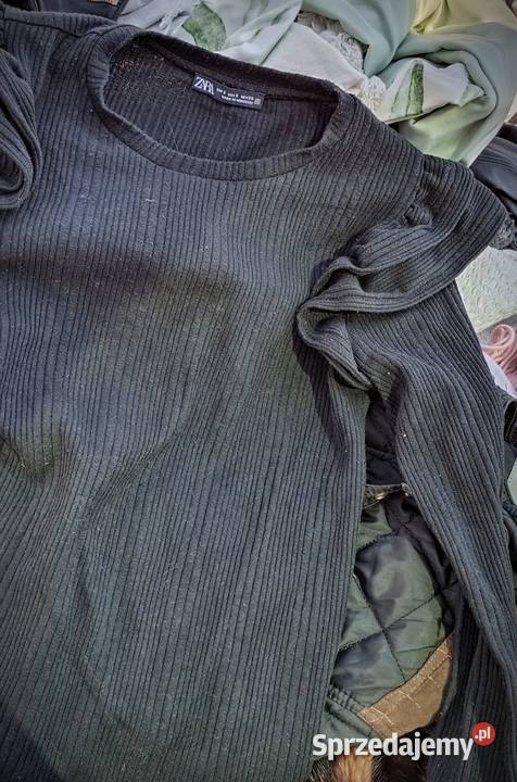 Czarna bluzka Zara w prążki z falbanami S Gorzów Wielkopolski