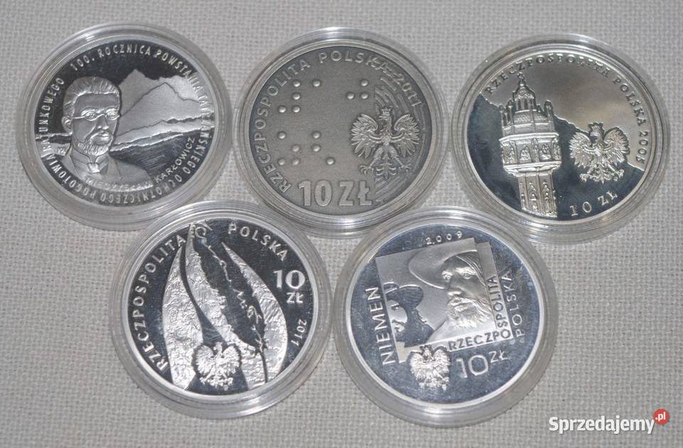 Monety srebrne 10 NBP zestaw 5 Płock
