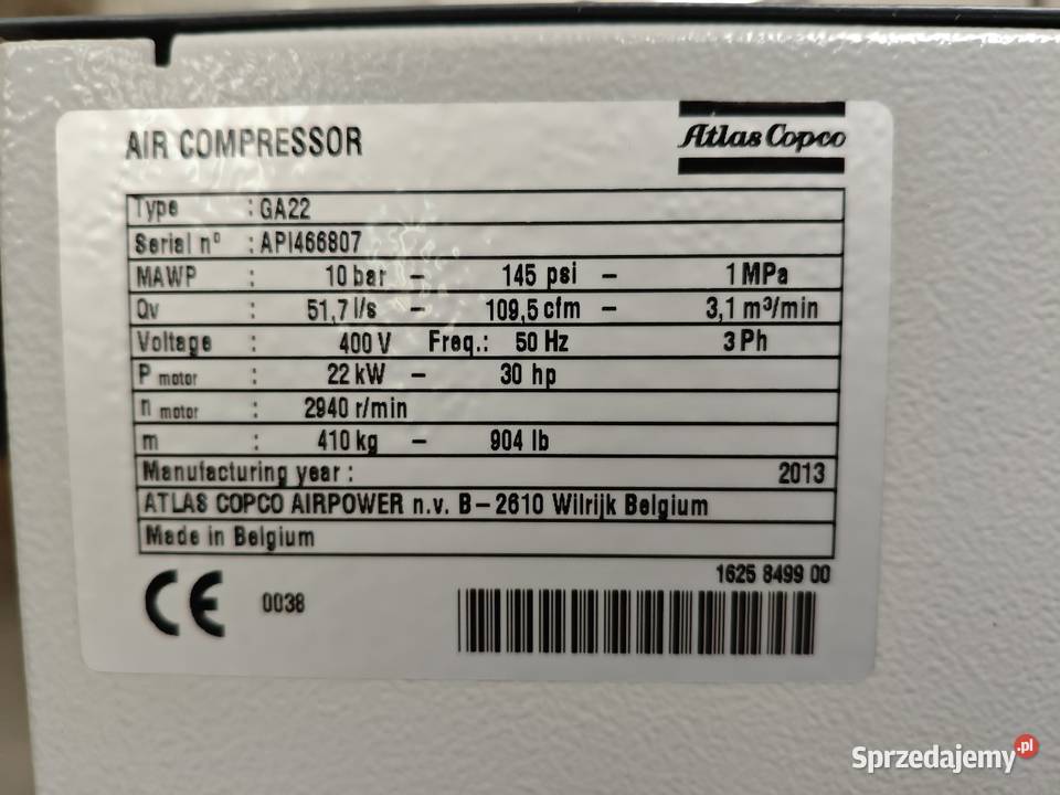 Sprężarka śrubowa Atlas Copco GA22 do