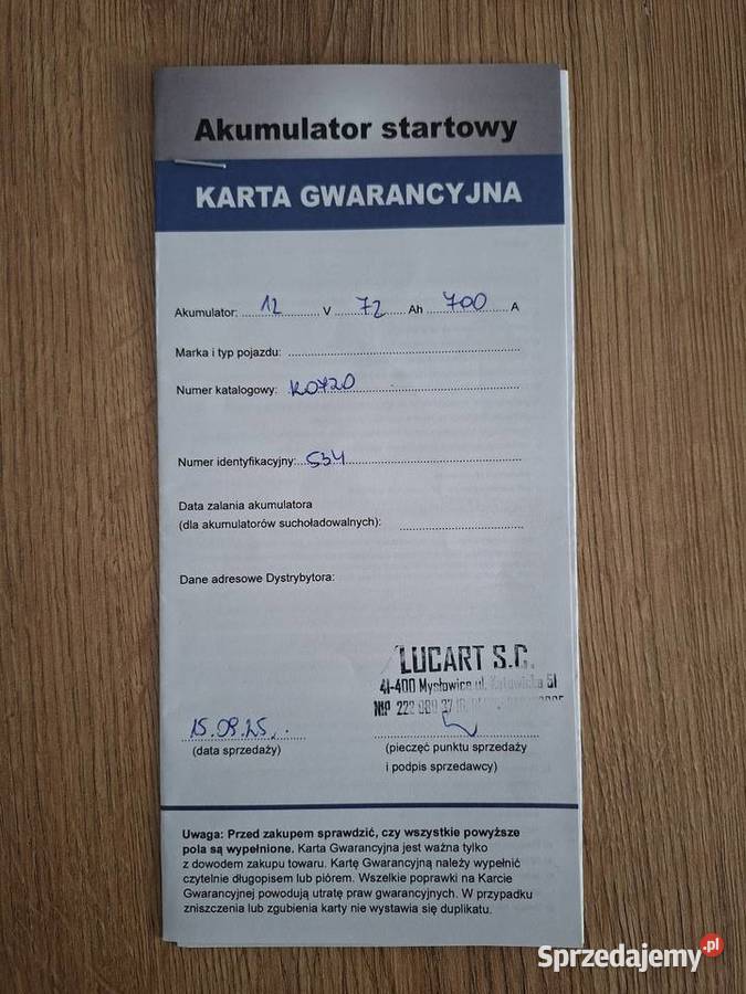 Akumulator KOZAK 72Ah 700A Gostyń