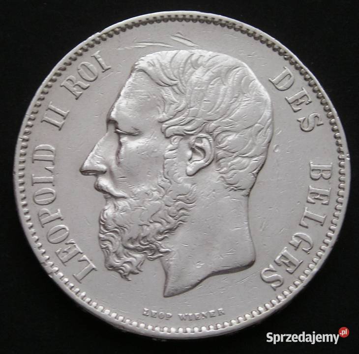 Belgia 5 franków 1876 Leopold II srebro Łódź