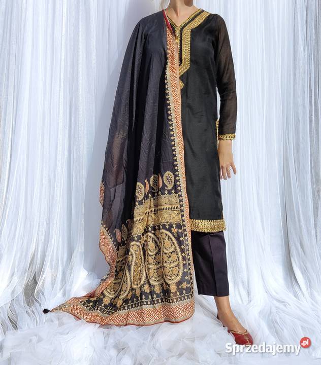 Duża chusta orient czarna bawełna paisley wzór