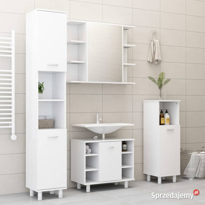 Szafka łazienkowa z lustrem biała 80 x 205 x 64 Warszawa