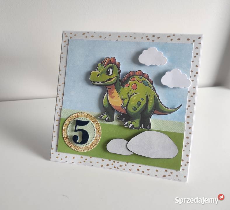 Kartka ręcznie robiona na urodziny z dinozaurem Łódź