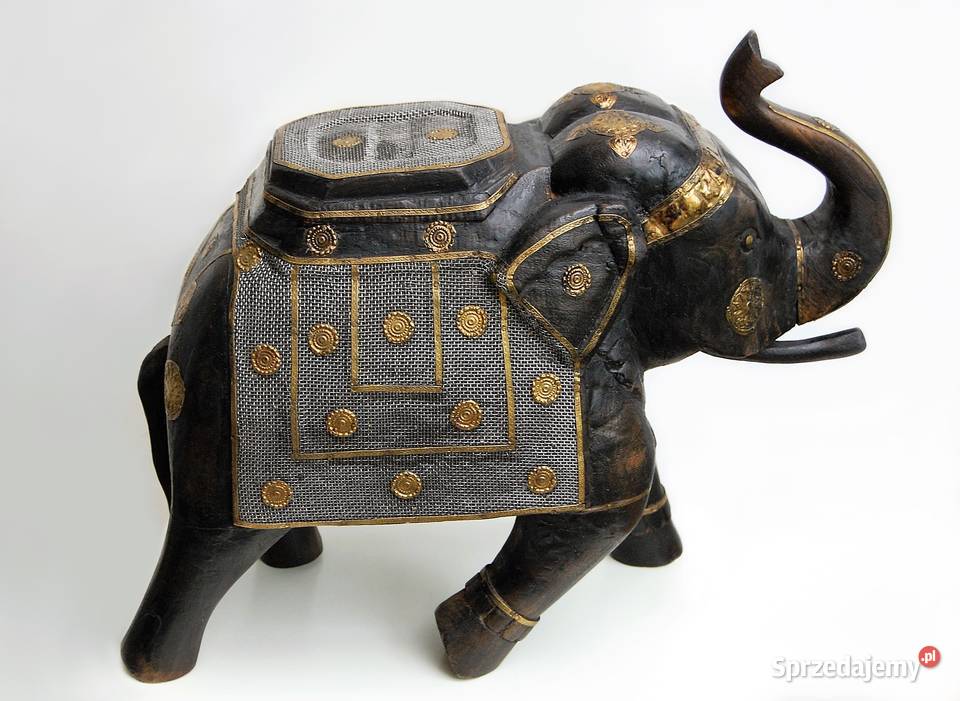 Duży słoń indyjski rzeźba drewno mango heban Wyposażenie wnętrz lubelskie Lublin