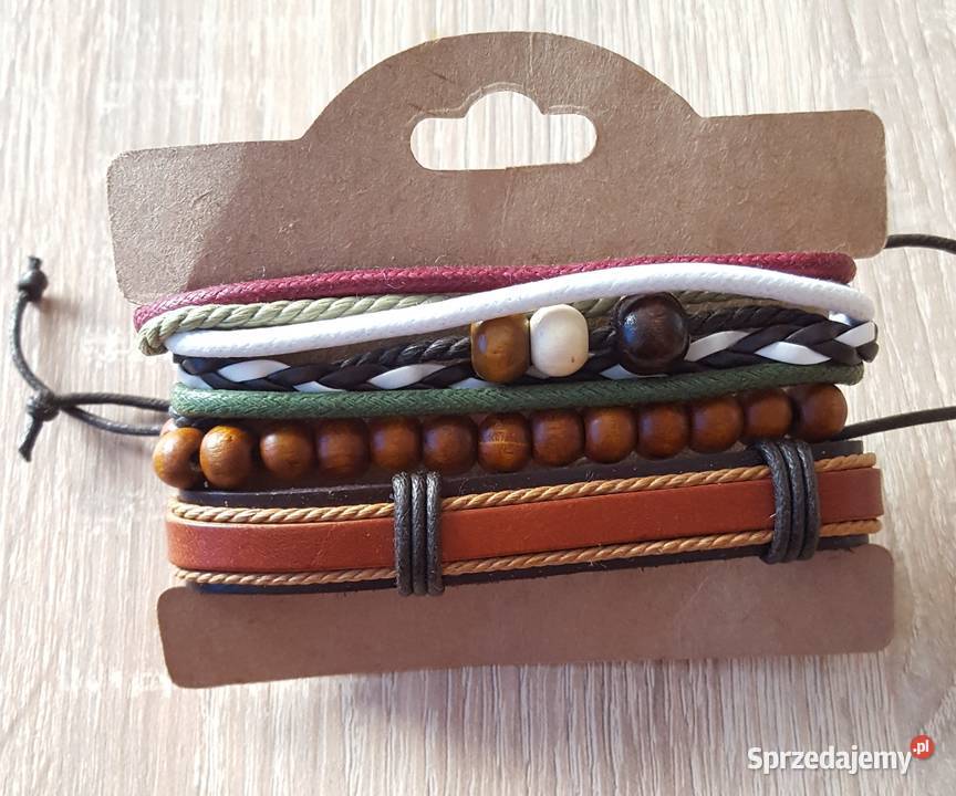 107 Zestaw nowych bransoletek męskich drewniane sprzedam