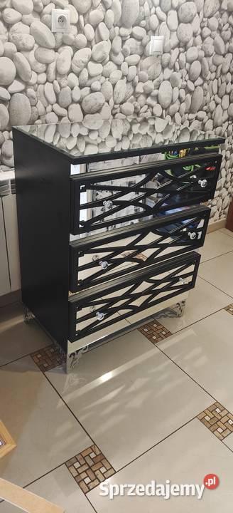 Komoda czarna ornamenty lustra nogi ażur GLAMOUR Komody Nowy Sącz