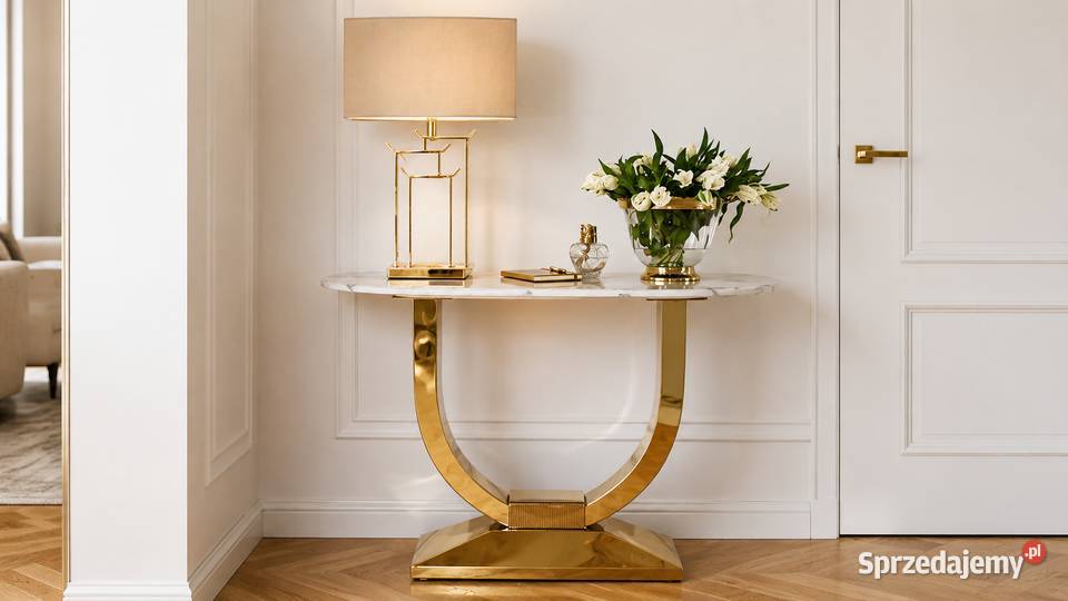 Konsola ART DECO Złota Blat Biały Marmur Glamour 45cm Warszawa