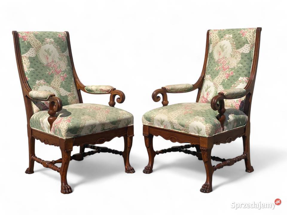 Dwa rzeźbione fotele trony na lwich łapach zachodniopomorskie Gryfice