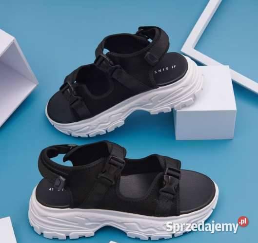 sandaly wedges platformy czarne bialy buty 36 Toruń
