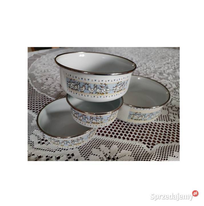 zestaw misek gęsi 4 sztuki metalowe emaliowane Kielce