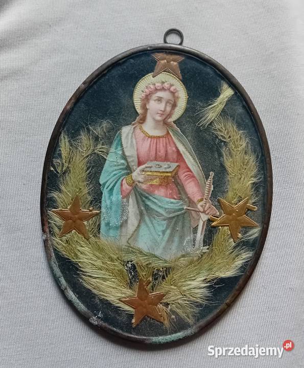 Zawieszany obrazek medalion Święta Łucja Koniec Antyki