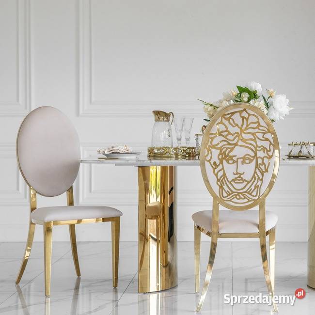 Beżowe krzesło glamour na złotych nogach Medusa Krzesła Warszawa sprzedam