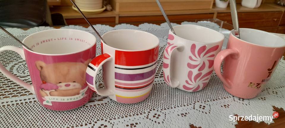 Duże kubki z łyżeczkami wielokolorowy Warszawa sprzedam