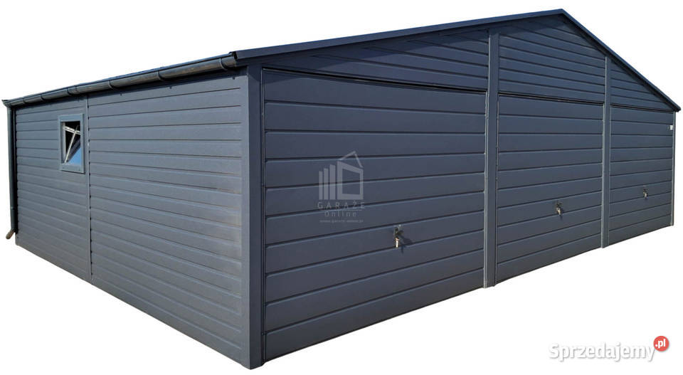 Garaż blaszany 9x6m 3x Brama uchylna okno rynny Gniezno