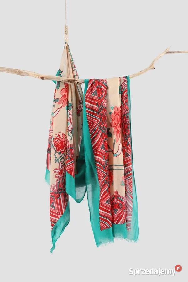 Nowy lekki szal tkany z wełną orientalny beżowy Szczecin sprzedam