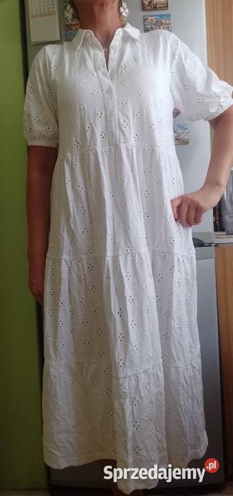 38M ASOS Design Długa biała ażurowa sukienka z