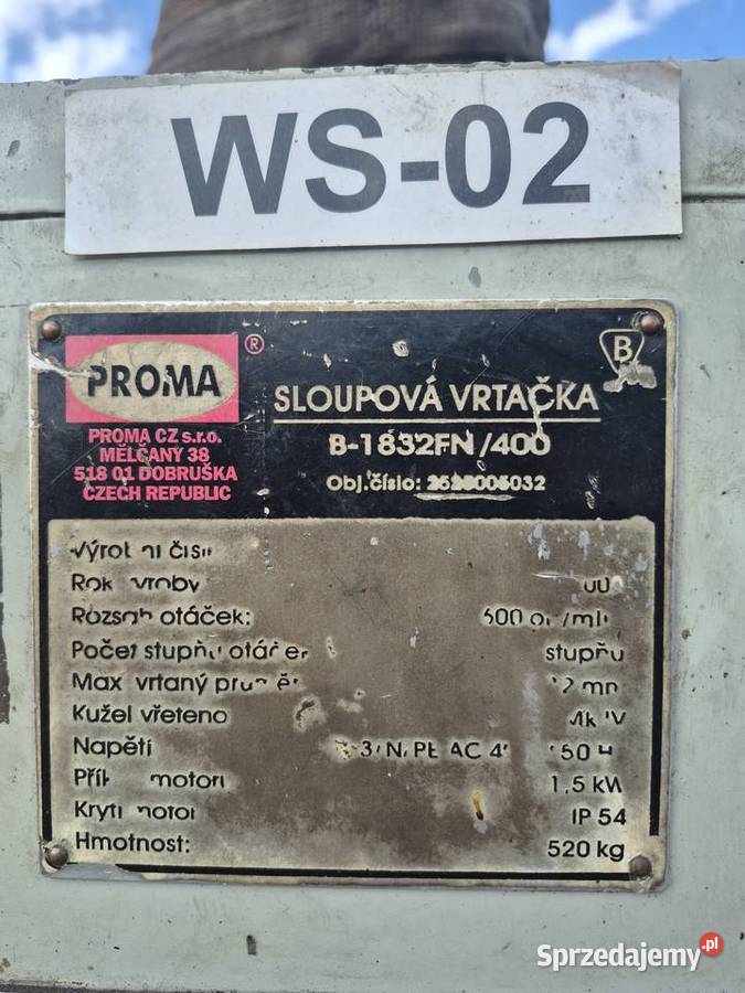 Wiertarka kolumnowa PROMA B1832FN400 Autoposuw