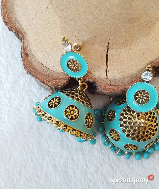 Kolczyki duże boho indyjskie jhumka turkusowe Szczecin