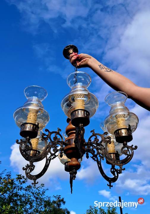 Żyrandol Sześcio Ramienny Vintage PRL Mosiądz Świecie sprzedam