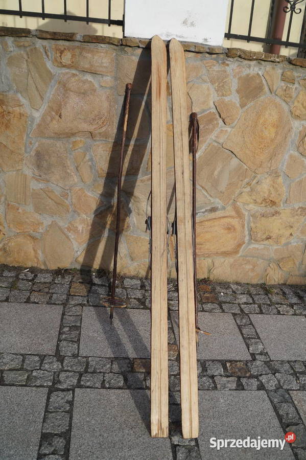 Stare narty jesionowe 198 kijki laskowe