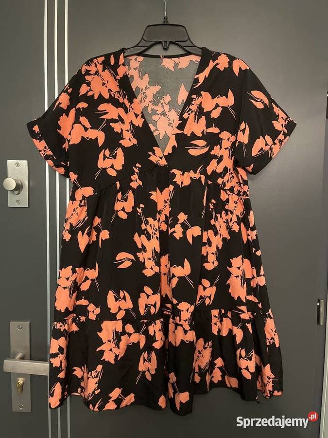 Shein sukienka modny wzór kwiaty floral czarny Choszczno