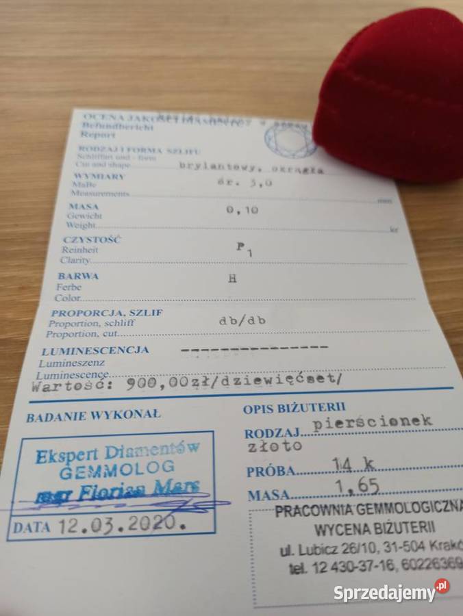 Piękny pierścionek z Brylantem IDEALNY na Kraków