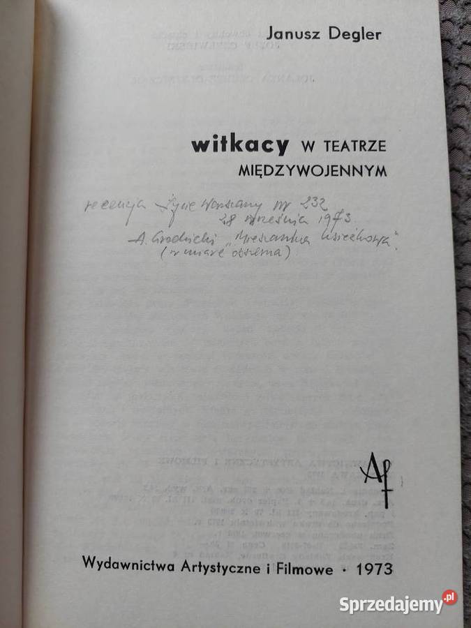 Witkacy w teatrze międzywojennym Janusz Degler Kraków