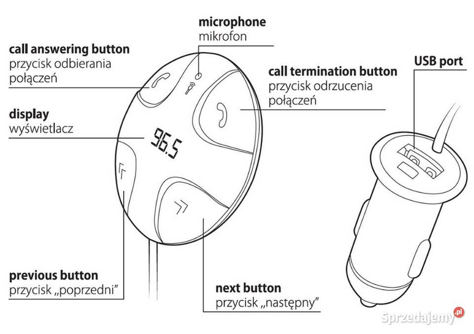 Transmiter FM Bluetooth z ładowarką samochodową Wiśniowa Góra