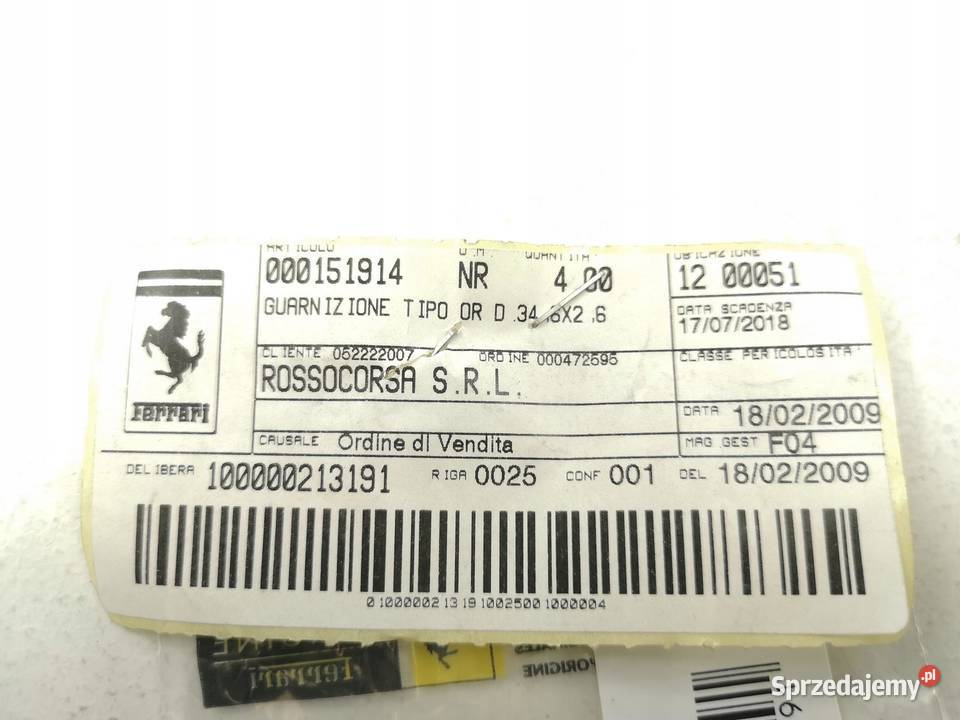 ORING POMPY OLEJU FERRARI 430 F50 4 ORI OE sprzedam
