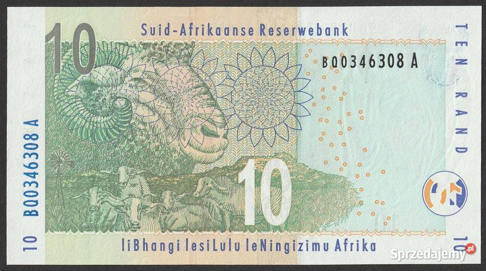 RPA Afryka Południowa 10 rand 1999 nosorożec UNC Łódź