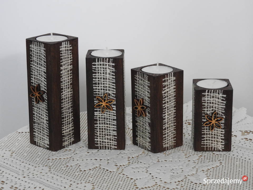 Świeczniki zestaw handmade drewniane prezent Bytom