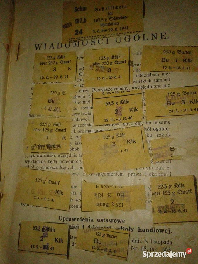 oryginalne odcinki kartek zywnosciowych 1940 41r Antykwariat Bielsko-Biała