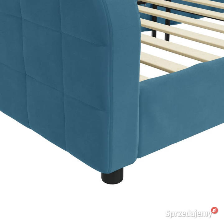 Sofa z funkcją spania niebieska obita aksamitem