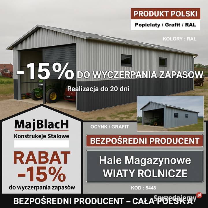 A62PRODUCENT Wiat Hal Garaży Blaszanych Montaż 96m2 Łomża