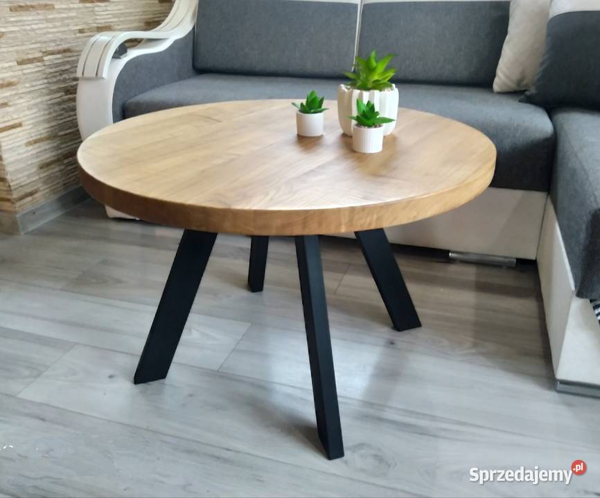 Stolik kawowy okrągły dąb lity 70 loft Warszawa