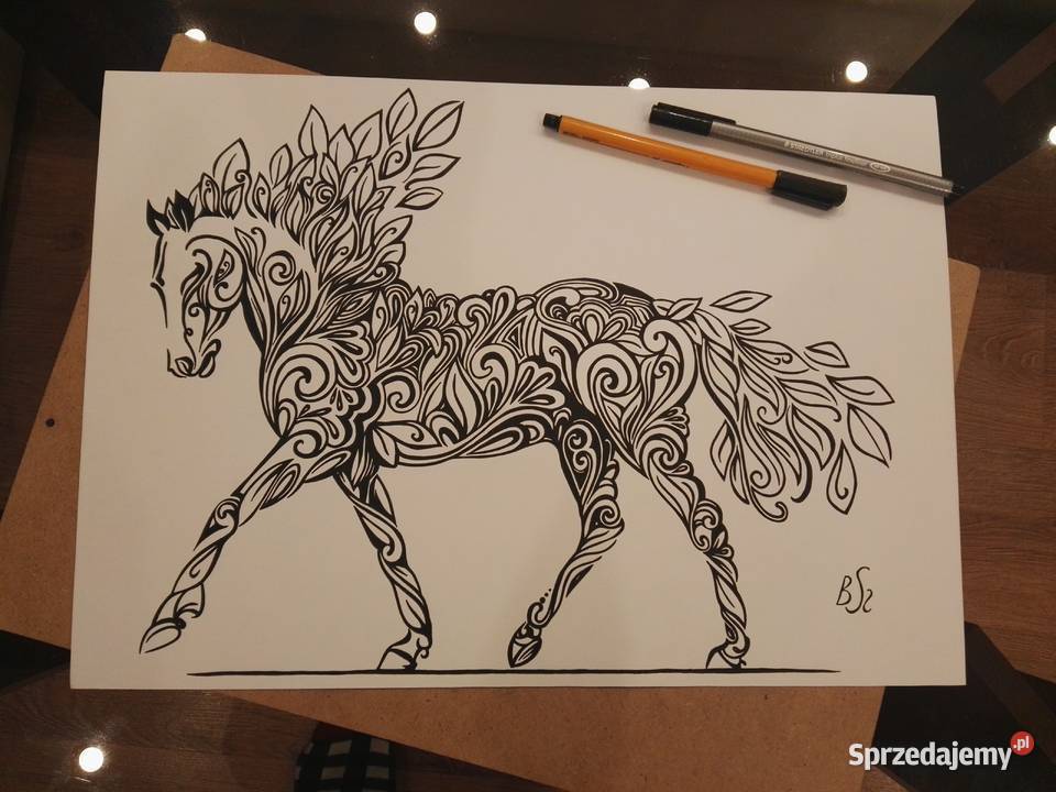 Rysunek koń cienkopis blok tech A3 250 gm2 Malarstwo Warszawa