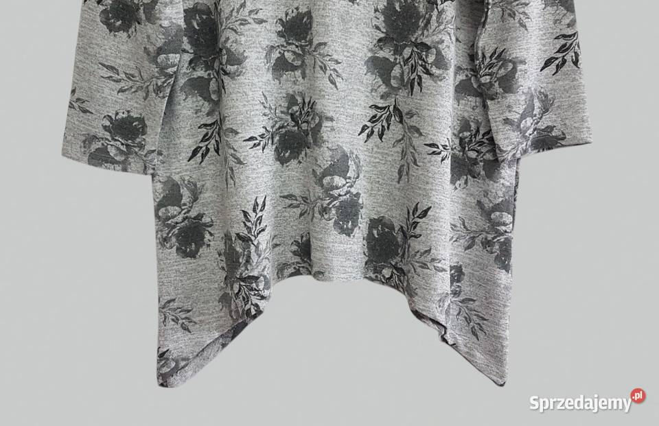 Damski lekki sweter szary w kwiaty z krótkim Chrzanów