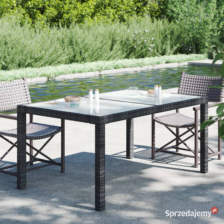 Stół ogrodowy 150x90x75 szkło i rattan PE czarny mazowieckie