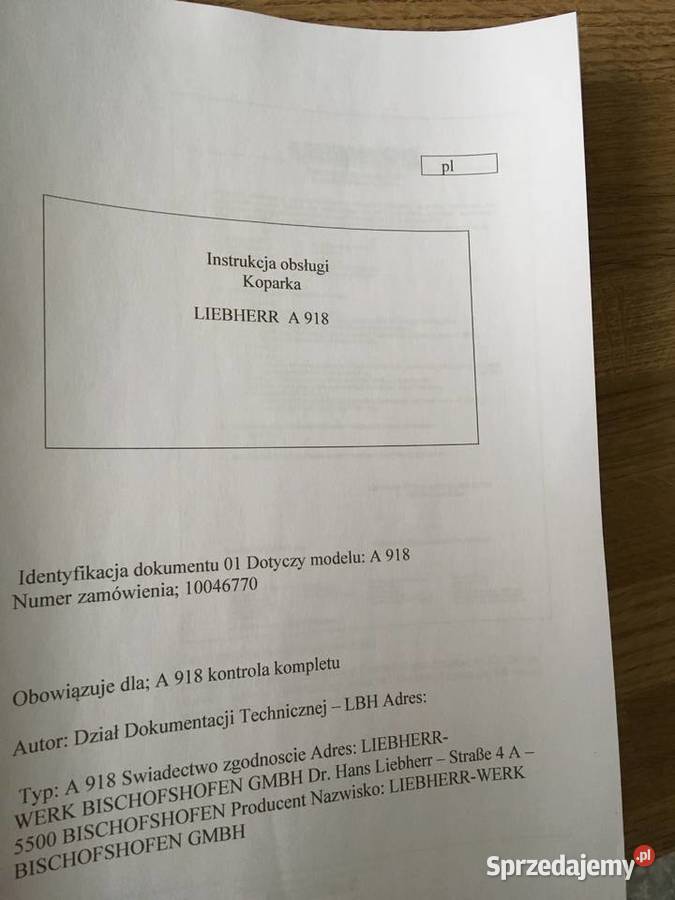 dtr instrukcja obsługi koparka liebherr a918 i Szczecin