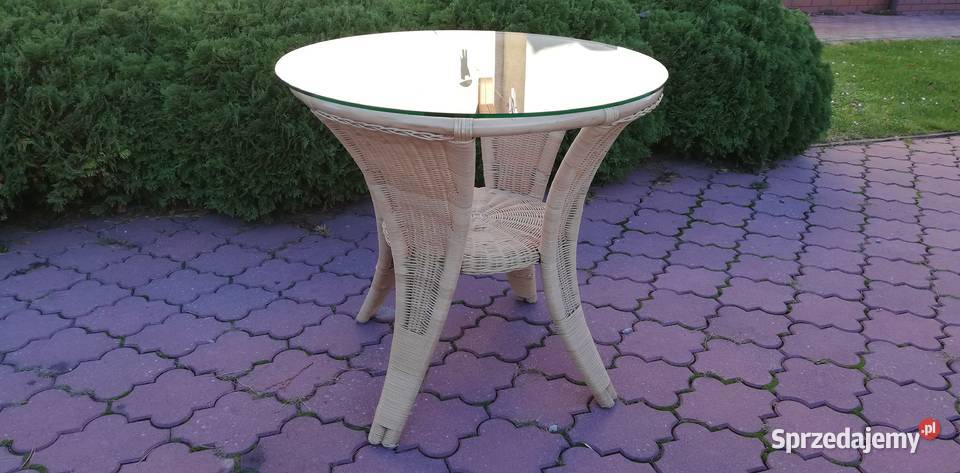 Stół okrągły rattanowy szklany blat ogrodowy na Garwolin