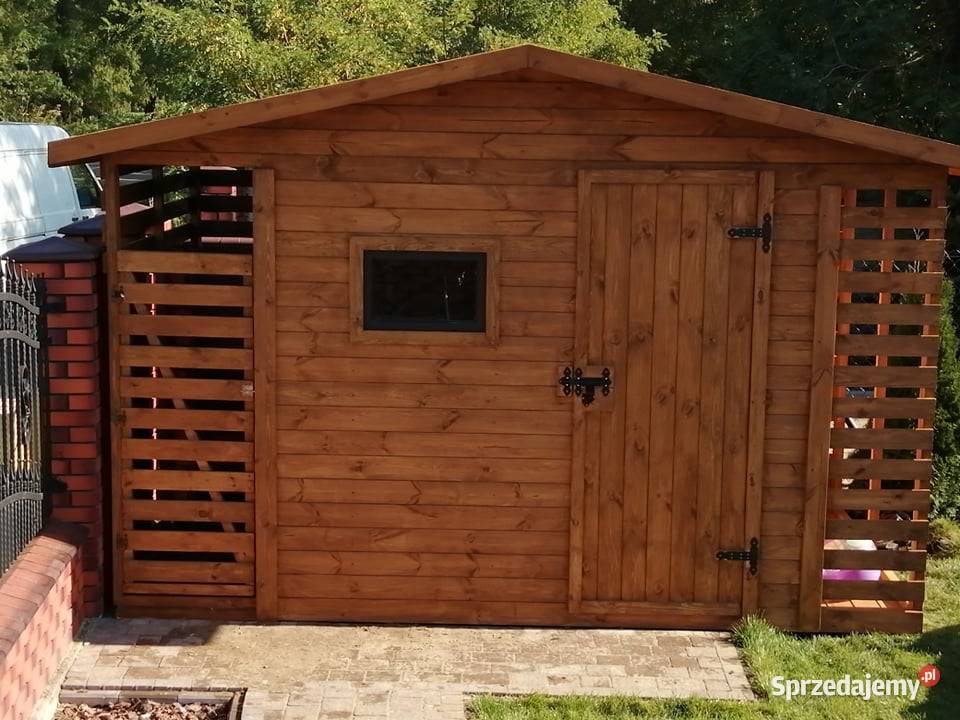 Domek narzędziowy z pomieszczeniem na kosze i Łódź