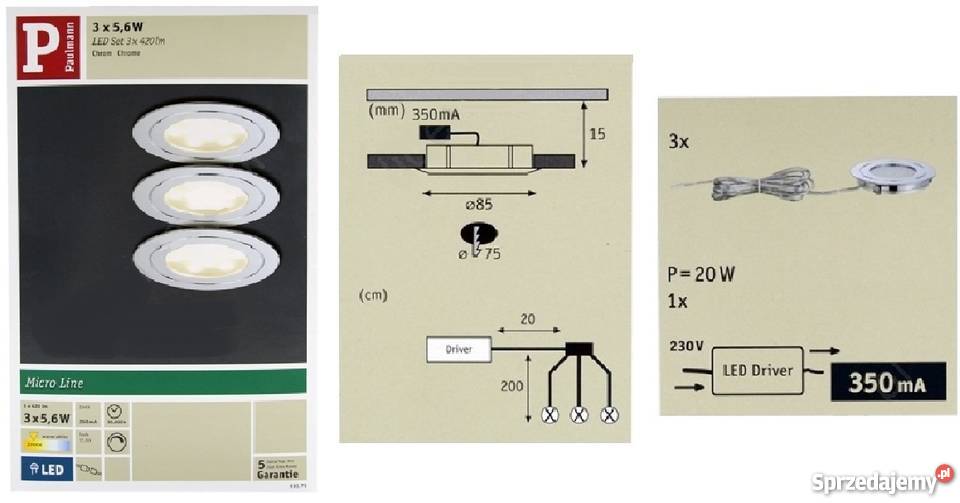 Paulmann 93571 Oprawa Zestaw 3 x LED 56W Micro zachodniopomorskie Rewal