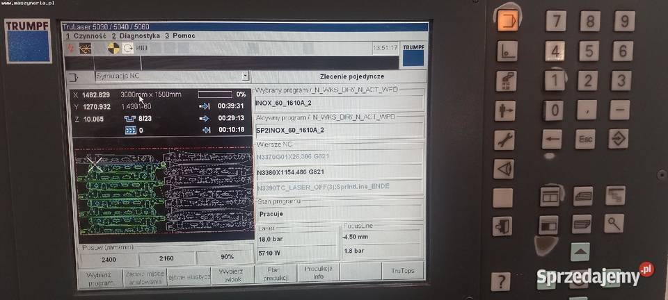 Laser TRUMPF TruLaser 5040 6kW Jelenia Góra