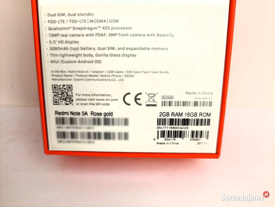 Smartphone Redmi Note 5A stan