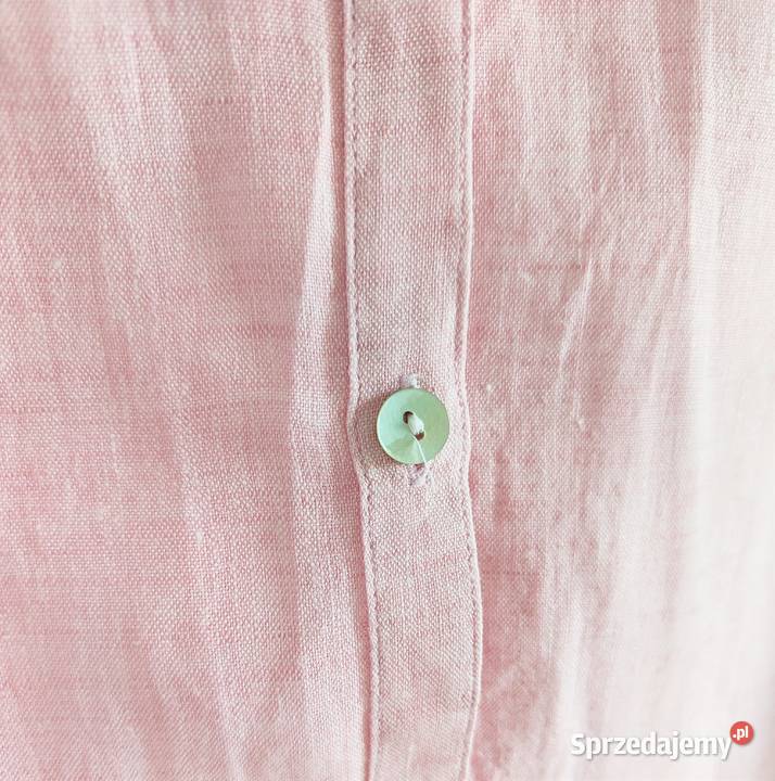 Różowa koszula bluzka lniana M 38 na guziki len