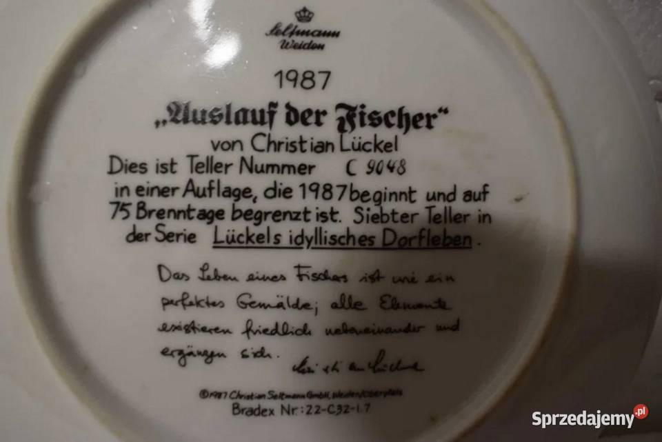Talerz ozdobny Spław rybaków Seltman Weiden Porcelana i szkło kujawsko-pomorskie sprzedam