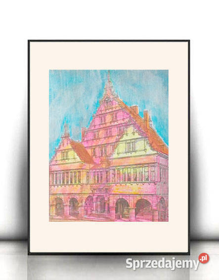 miasto obrazek A4 kamieniczka plakat vintage Plakaty Wyposażenie wnętrz Olsztyn